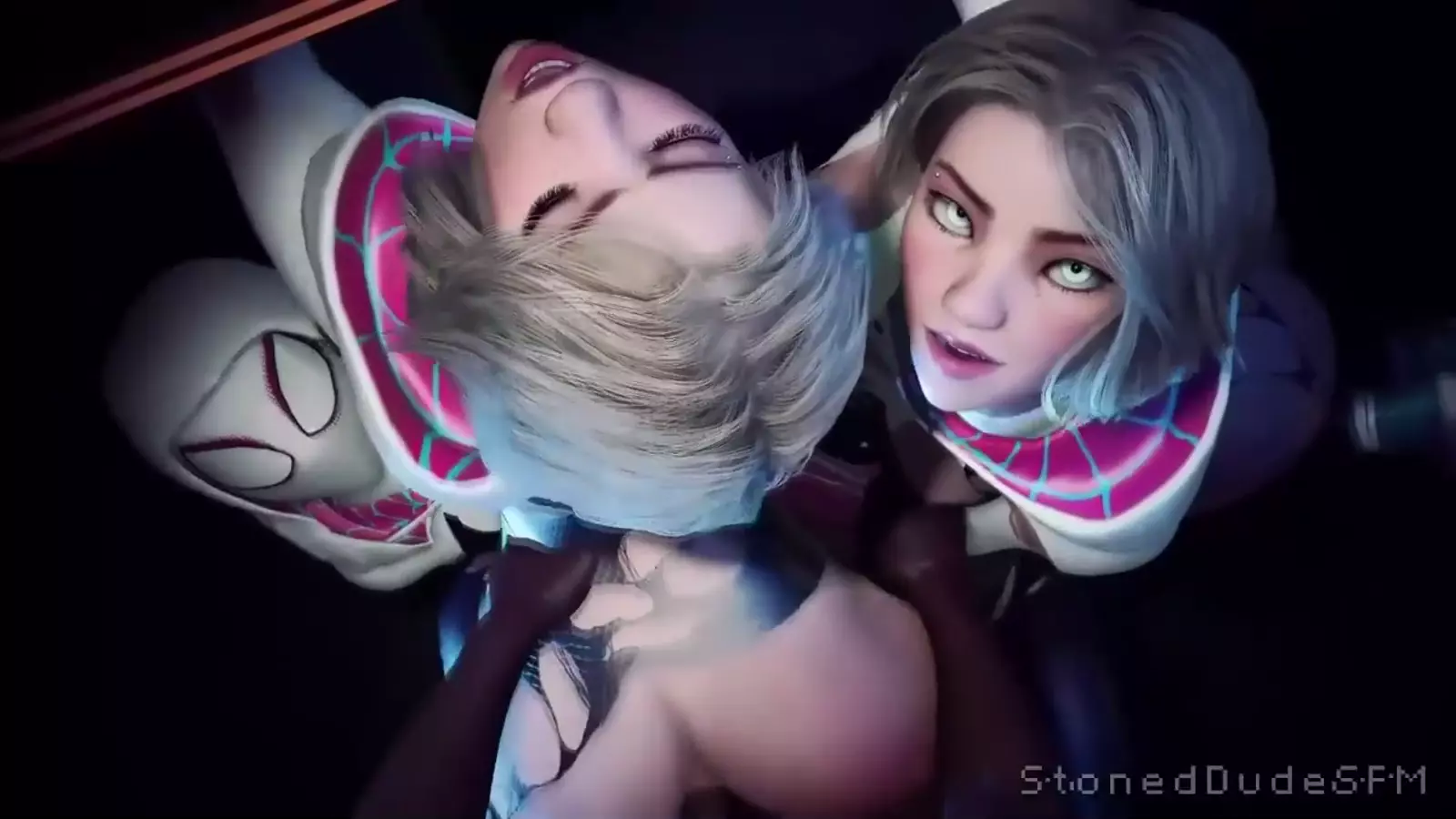 Funny artaffe characters sharing a playful moment with cum on their chests cum