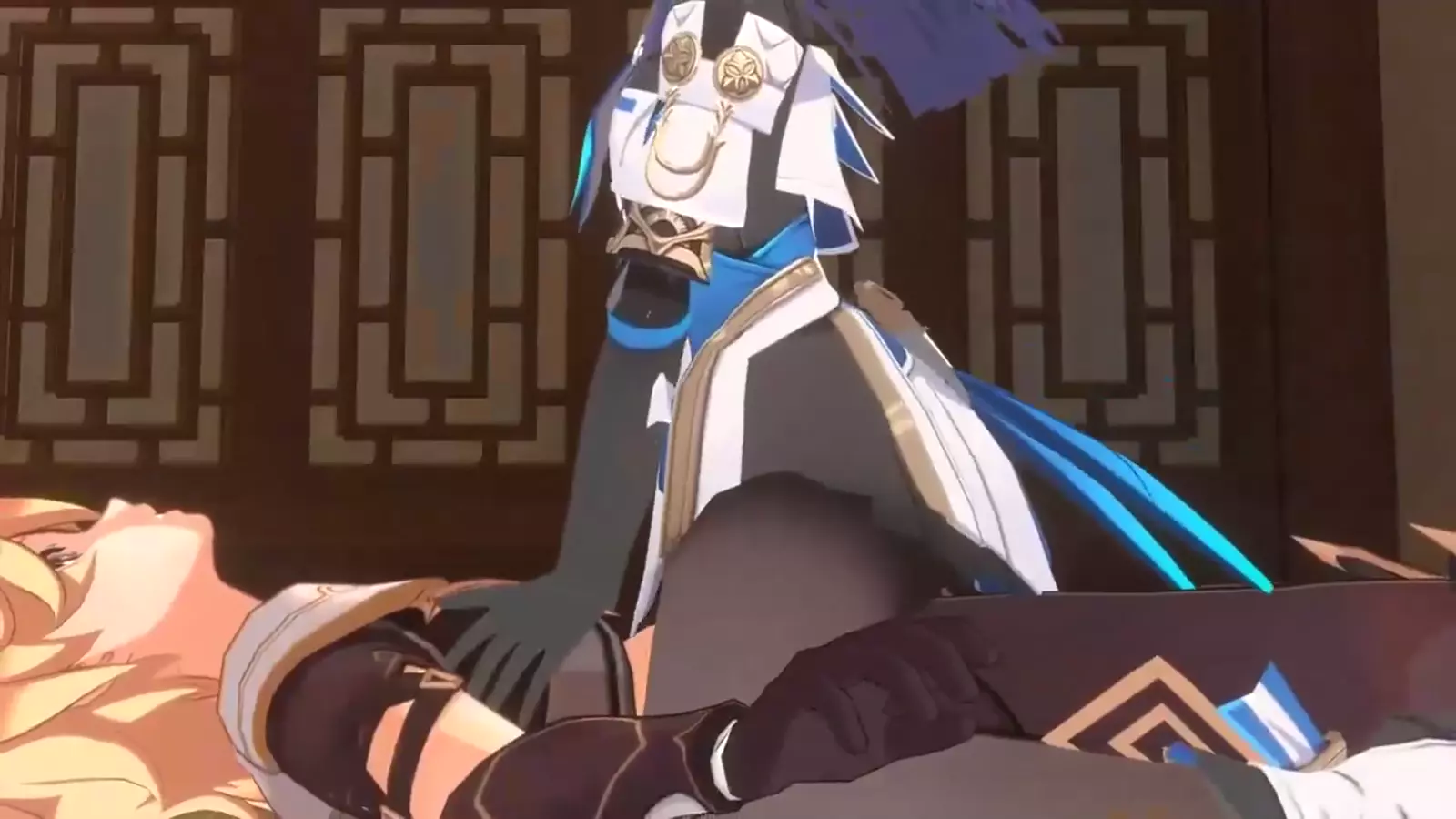 Two funny artaffe characters resembling siblings in an aroused and suggestive position